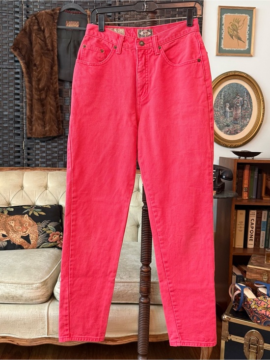 Express Denim - 🩷 Vintage Express Pink Mom Jeans USA Made High Rise Tapered Leg Sz Medium